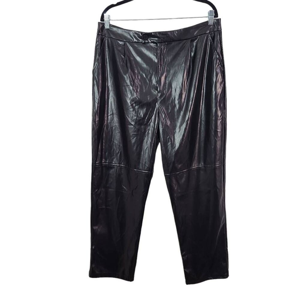 Halston Black Faux Leather Pants NWT Size Large Black Leather Ankle Pants
